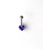 Kristal Mor Tek Taşlı Kalp Göbek Piercing