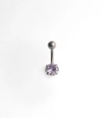 Mor Yuvarlak Tek Taşlı Göbek Piercing