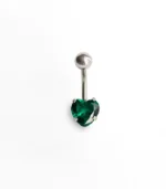 Yeşil Tek Taşlı Kalp Göbek Piercing